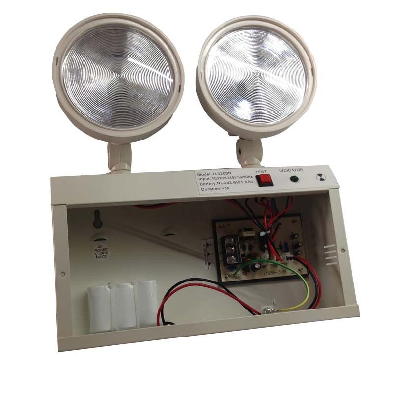 2W Luci di Emergenza a LED Twin Spot con Cassa in Acciaio e Batteria Ni-Cd per 3 Ore di Durata