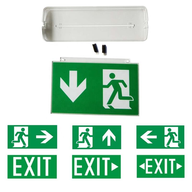 Segnaletica di emergenza LED bifacciale con cassa in ABS ignifugo, funzionamento 3 ore, batteria Ni-Cd