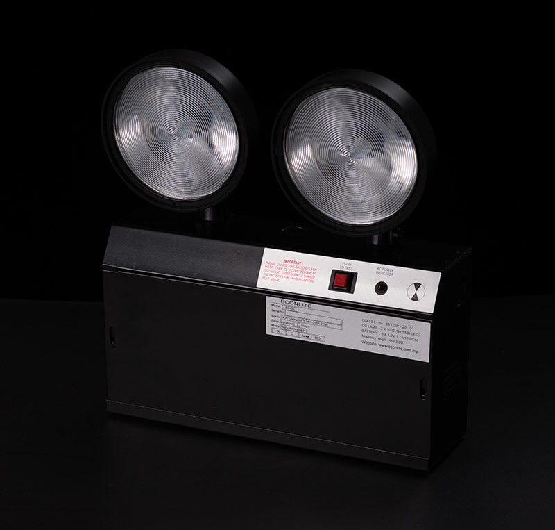 CE Luce di emergenza a LED con cassa nera e doppio spot, garanzia 3 anni, batteria 3.6V 1.6Ah TL020DN